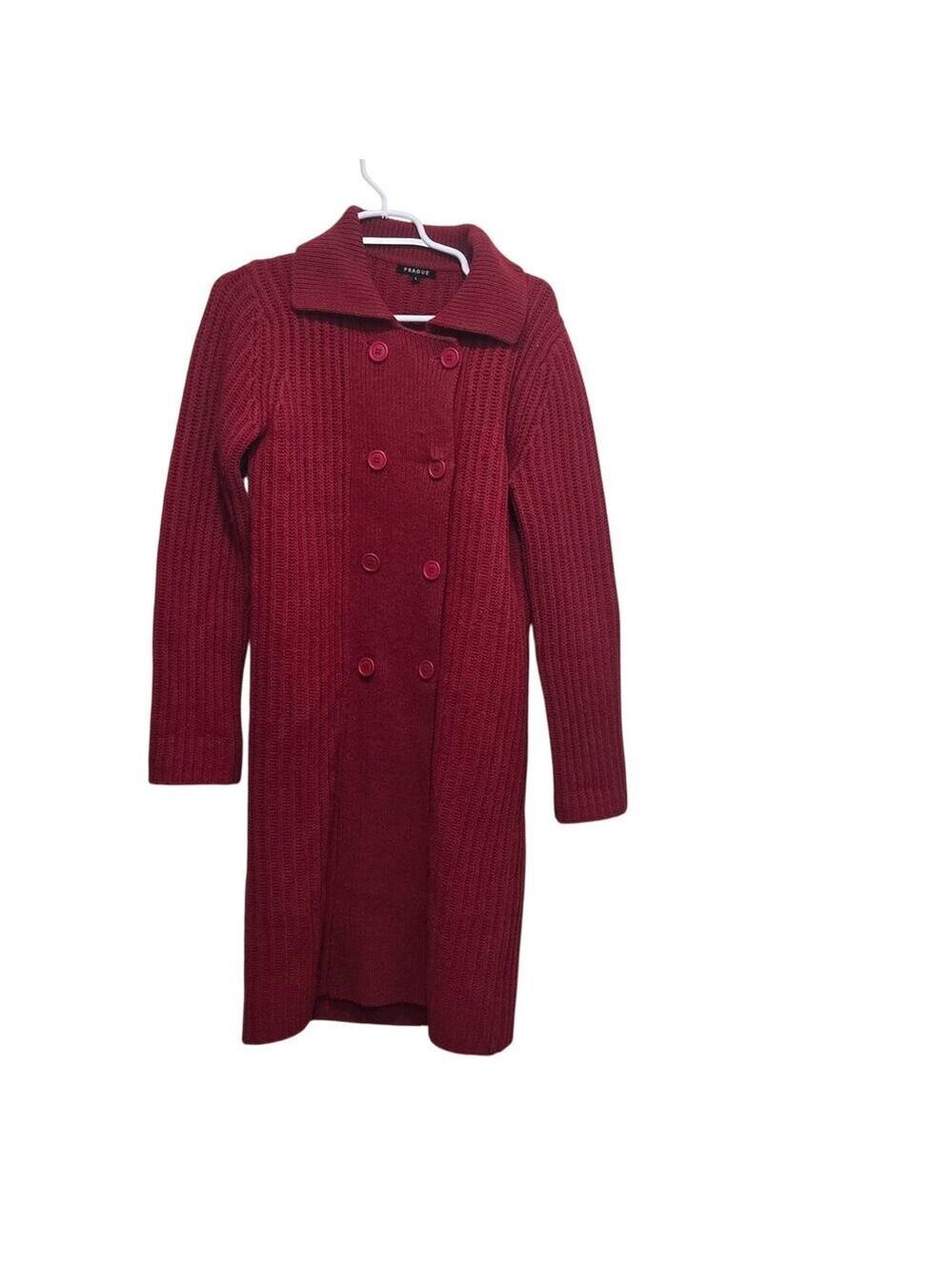 Prague Red Lambswool Blend Double Breasted Long Sweater Coat L
